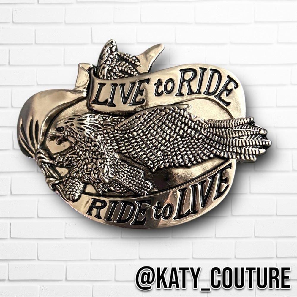 LIVE TO RIDE, RIDE TO LIVE SILVER EAGLE BELT BUCKLE, NWOT.